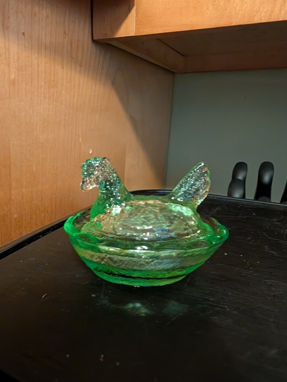 Green Glass Hen-on-Nest Decorative Dish - Home Accents